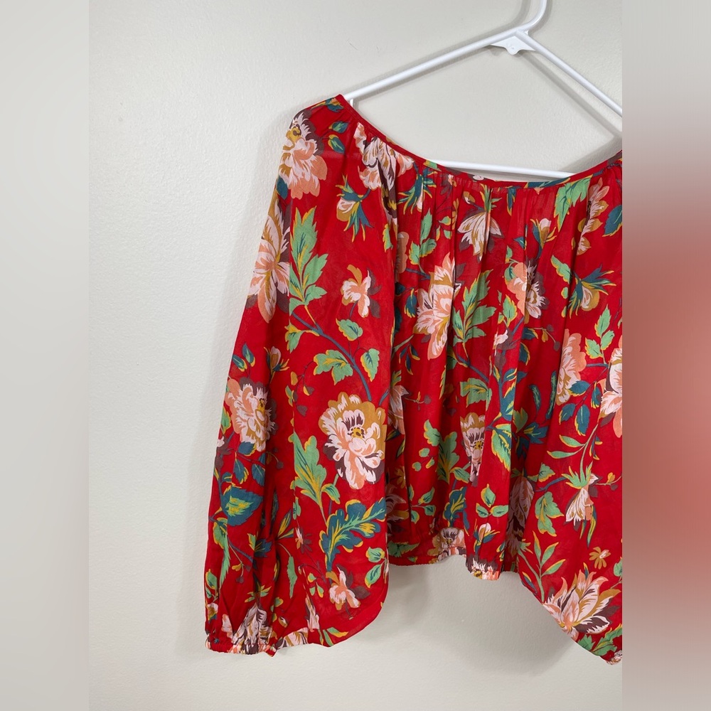 Maeve Lake House Blouse Floral Red Summer Cotton Size XS - Picture 3 of 13